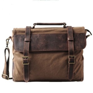 TA3 MESSENGER 3 VINTAGE™ Torba na ramię listonoszka płótno - skóra naturalna A4 - kawowa